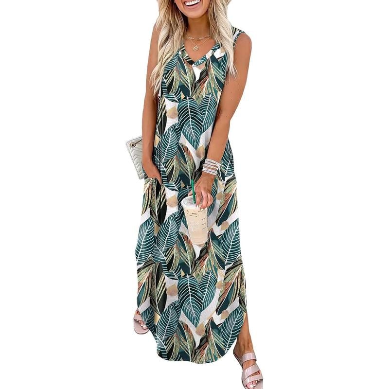 👗🌊 Damen Sommerkleid – Locker, Ärmellos, V-Ausschnitt mit Taschen, Ideal für Strand & Freizeit📦Kostenloser Versand🔥