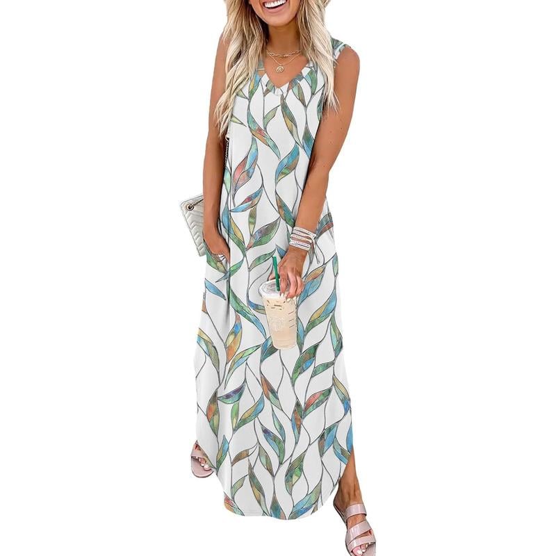 👗🌊 Damen Sommerkleid – Locker, Ärmellos, V-Ausschnitt mit Taschen, Ideal für Strand & Freizeit📦Kostenloser Versand🔥