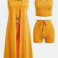 3-teiliges Set bestehend aus Strickoberteil, Shorts und Strickjacke