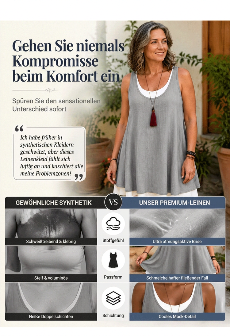 🎁Letzter Tag der Aktion: 50% Rabatt🔥 Lässiges, lockeres, ärmelloses Tanktop-Kleid in Layering-Optik für Damen