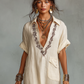 🔥New Arrivals & Special Offers-Women's Minimalist Linen Blend Embroidered Short-sleeved Shirt Maxi Dress