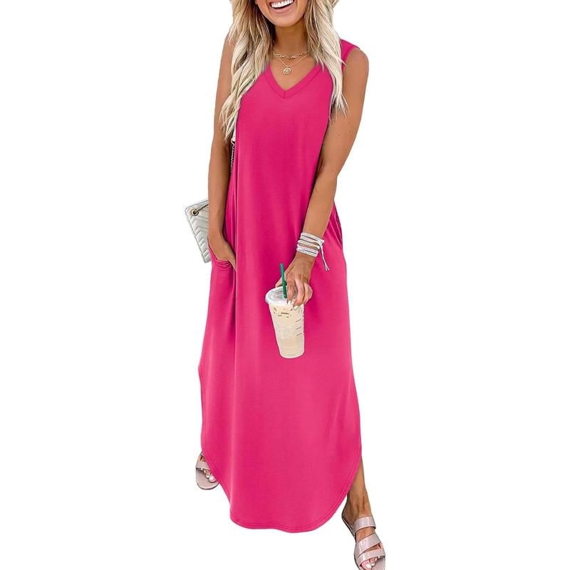 👗🌊 Damen Sommerkleid – Locker, Ärmellos, V-Ausschnitt mit Taschen, Ideal für Strand & Freizeit📦Kostenloser Versand🔥