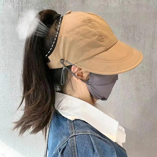 כובע שמש עם זנב קוקו מתכוונן לנשים עם כיס