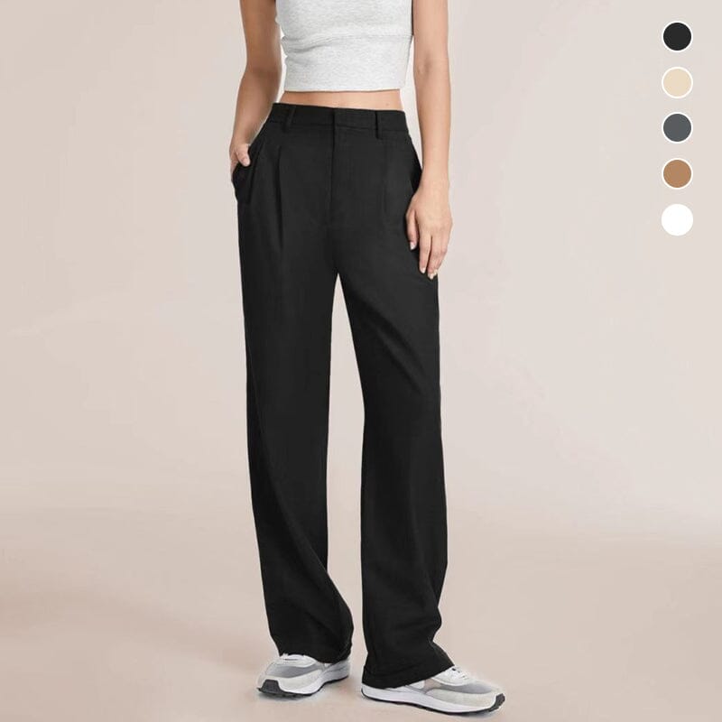 Fließende High-Waist Hose mit weitem Bein & Gürtel – Elegante, vielseitige Stoffhose 👖✨