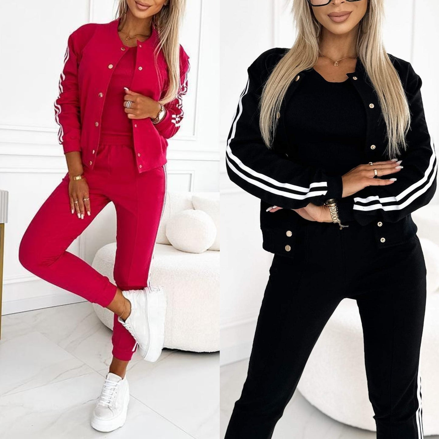 Dreiteiliges Damen-Set – Jacke und Baseballhose, Bequem und Sportlich