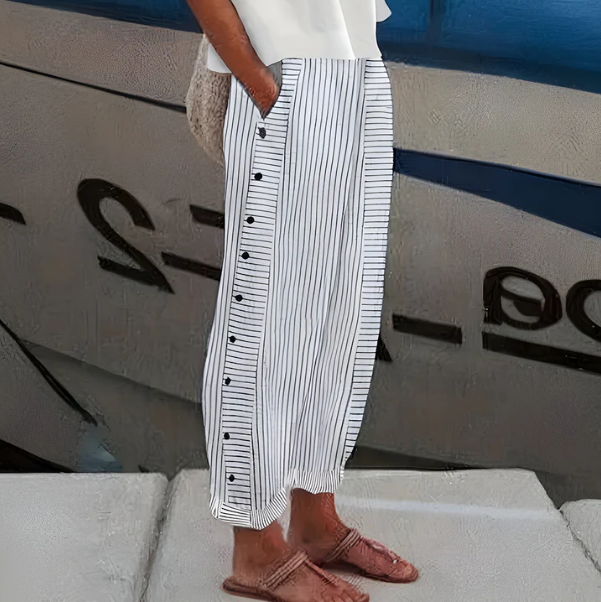 ☀️ Frühlings-Hot-Sale 50 % RABATT!! 🌿🌸 Bequeme blau gestreifte Hose mit Seitentaschen