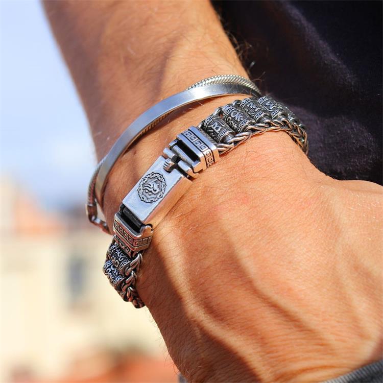 Tibetischer Mantra-Armband – Antikes Thai-Silber mit Drehzylinder, Unisex mit Karabinerverschluss ✨☸️