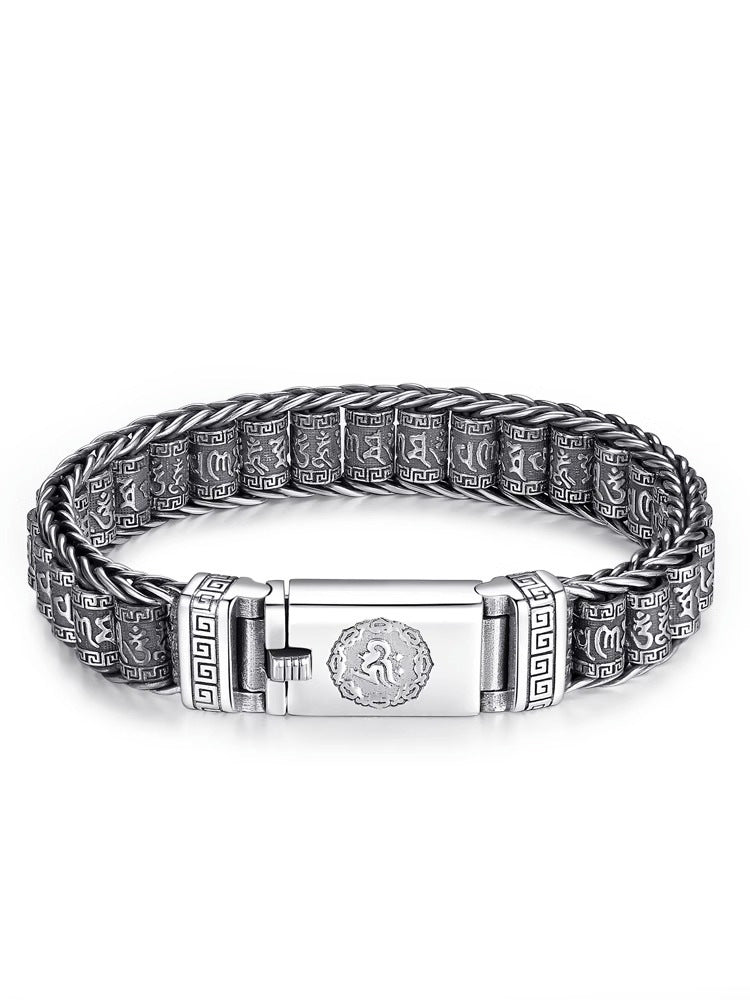 Tibetischer Mantra-Armband – Antikes Thai-Silber mit Drehzylinder, Unisex mit Karabinerverschluss ✨☸️