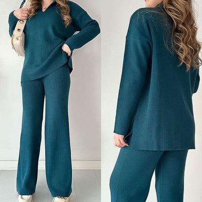 🎁🧥Zweiteiliges Set mit V-Ausschnitt und Schlitz aus Strick