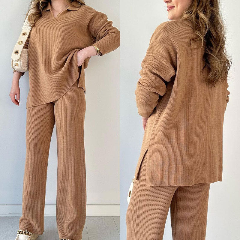 🎁🧥Zweiteiliges Set mit V-Ausschnitt und Schlitz aus Strick