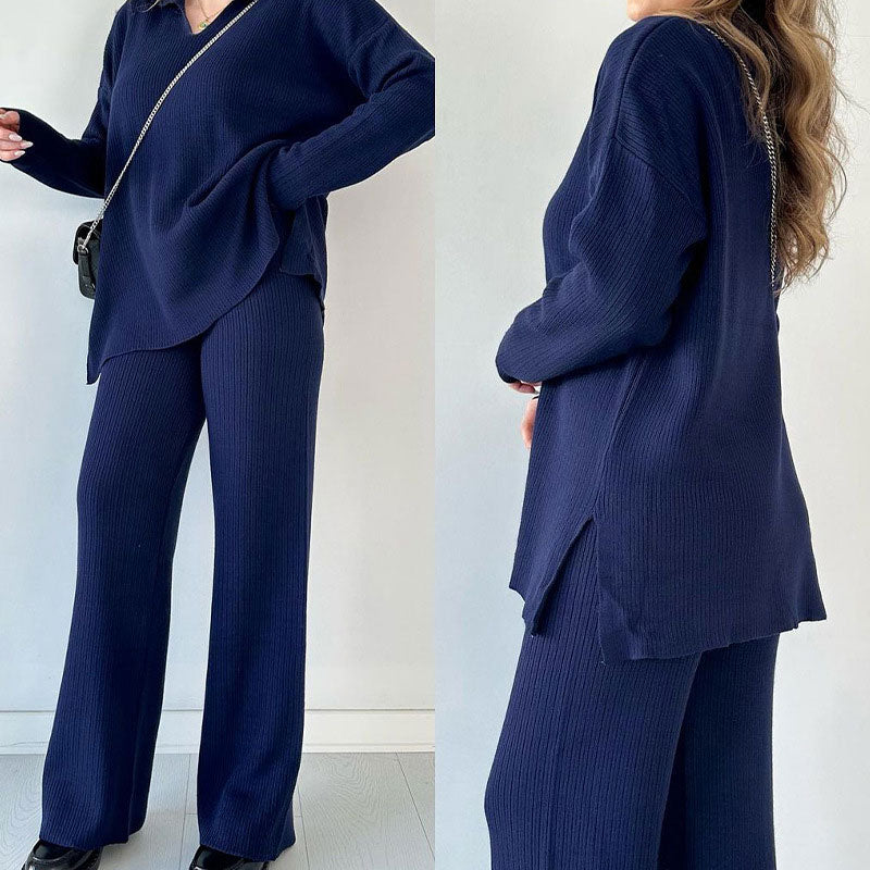 🎁🧥Zweiteiliges Set mit V-Ausschnitt und Schlitz aus Strick