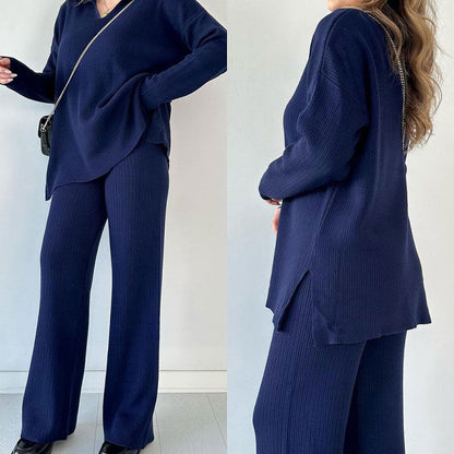 🎁🧥Zweiteiliges Set mit V-Ausschnitt und Schlitz aus Strick