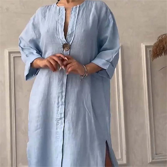 👗Lässiges, atmungsaktives Kleid in Volltonfarbe