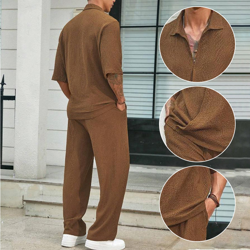 🔥Neu eingetroffen 50 % Rabatt💥2-teiliges Set für Herren – kurzärmliges Oberteil mit V-Ausschnitt und Hose