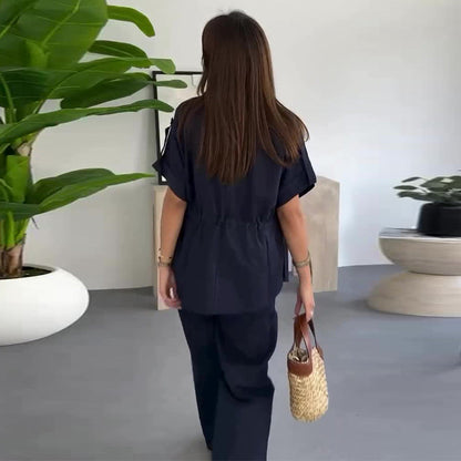 🥰Zweiteiler Arbeitskleidung Casual mit Kordelzug für Damen