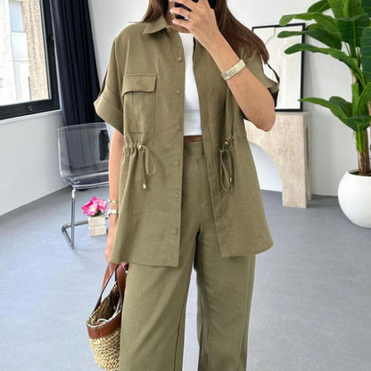 🥰Zweiteiler Arbeitskleidung Casual mit Kordelzug für Damen
