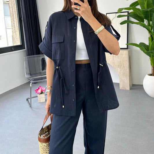 🥰Zweiteiler Arbeitskleidung Casual mit Kordelzug für Damen