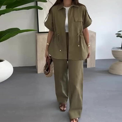 🥰Zweiteiler Arbeitskleidung Casual mit Kordelzug für Damen