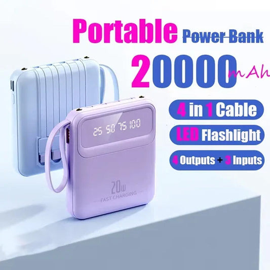 מטען נייד 20000mAh עם 4 כבלים מובנים