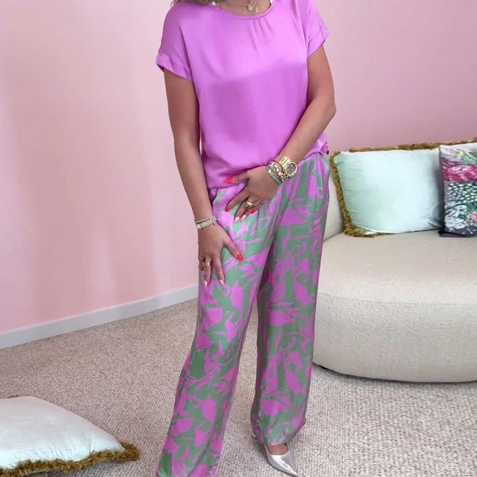 Damen-Set aus Top und gemusterter Weithose – Stilvoll für Freizeit