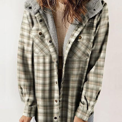 Damen Herbst und Winter verdickter Flanell langärmelige karierte Kapuzenjacke
