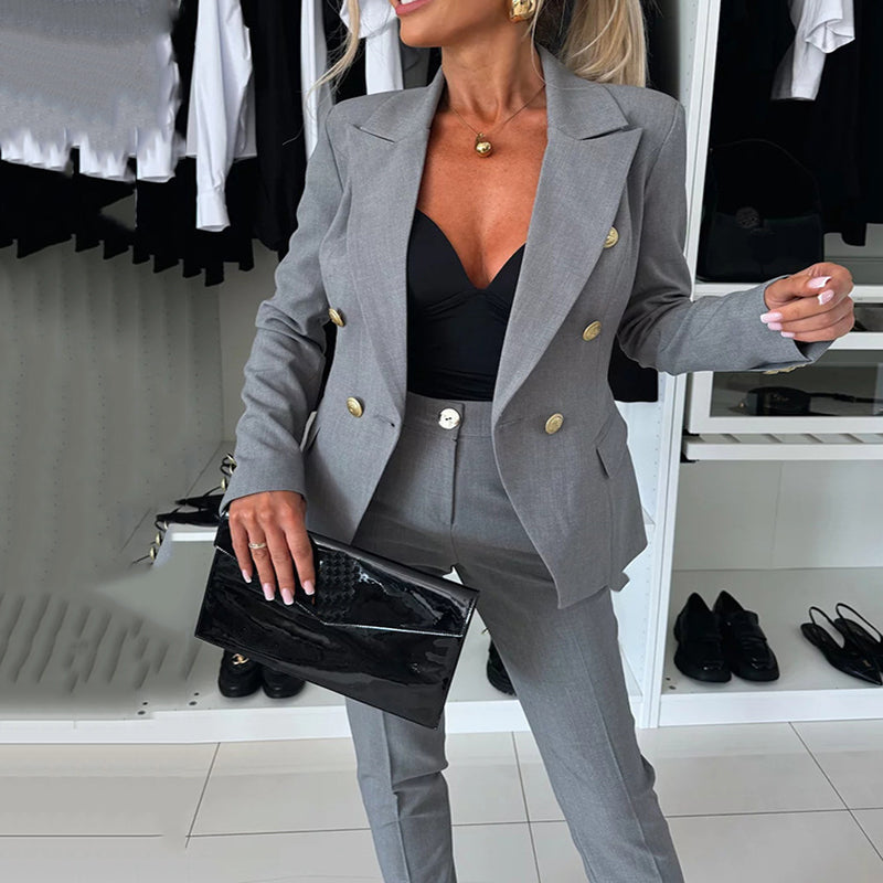 🔥HOT SALE 50% RABATT🔥 Damen-Doppelreihiger Blazer & Maßgeschneiderte Hosen-Kombination