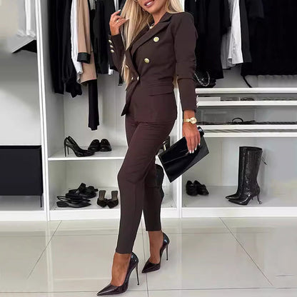 🔥HOT SALE 50% RABATT🔥 Damen-Doppelreihiger Blazer & Maßgeschneiderte Hosen-Kombination