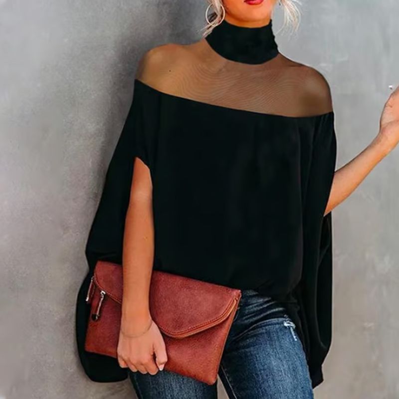 👗 LIMITED-TIME 50% RABATT! Damen Freizeit-Bluse mit hohem Kragen & Fledermausärmeln