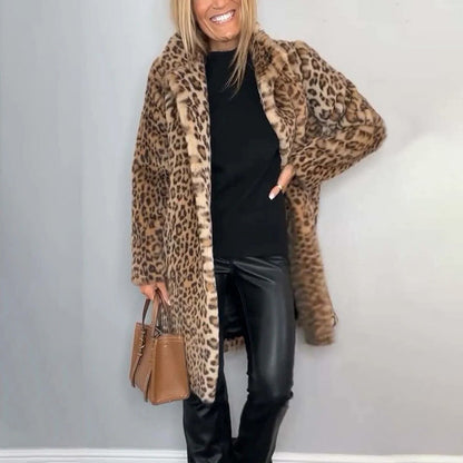 💖Mittellange Jacke mit Leopardenmuster für Damen