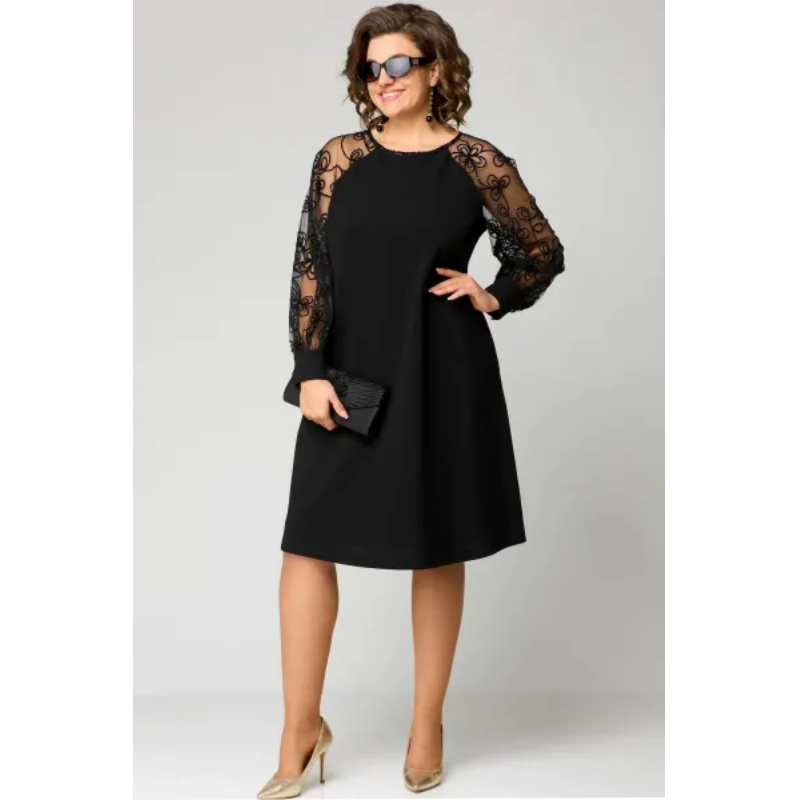 ⌛ Nur noch 3 Tage – 50 % auf alles! ⏰Spitzen-Patchwork-Kleid mit Rundhalsausschnitt und langen Ärmeln