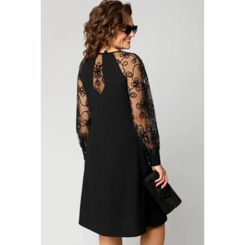 ⌛ Nur noch 3 Tage – 50 % auf alles! ⏰Spitzen-Patchwork-Kleid mit Rundhalsausschnitt und langen Ärmeln