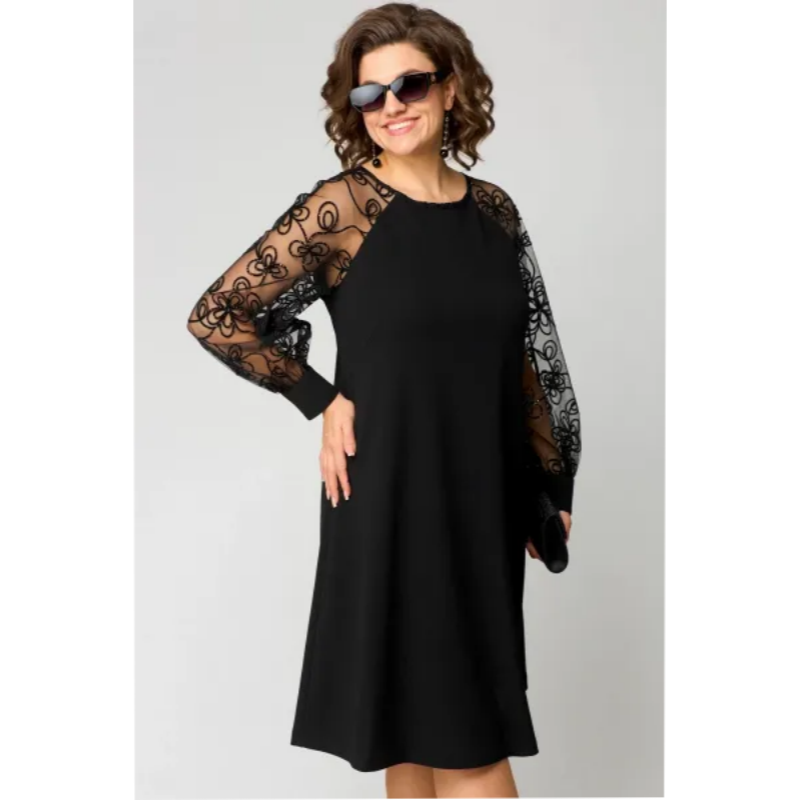 ⌛ Nur noch 3 Tage – 50 % auf alles! ⏰Spitzen-Patchwork-Kleid mit Rundhalsausschnitt und langen Ärmeln