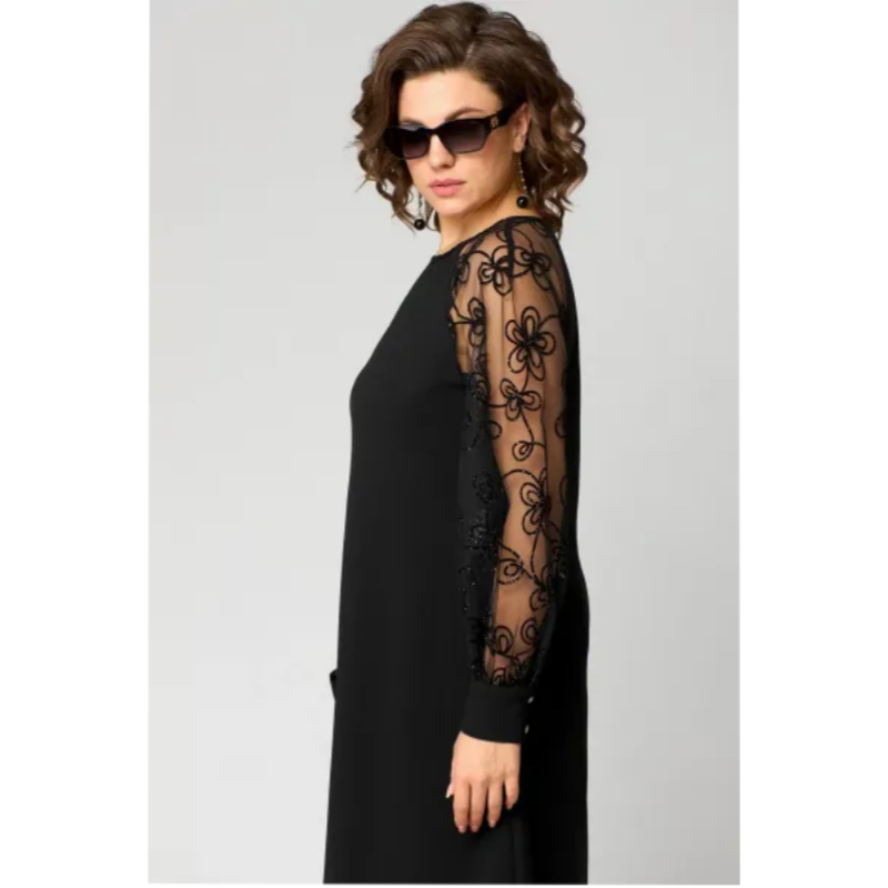 ⌛ Nur noch 3 Tage – 50 % auf alles! ⏰Spitzen-Patchwork-Kleid mit Rundhalsausschnitt und langen Ärmeln