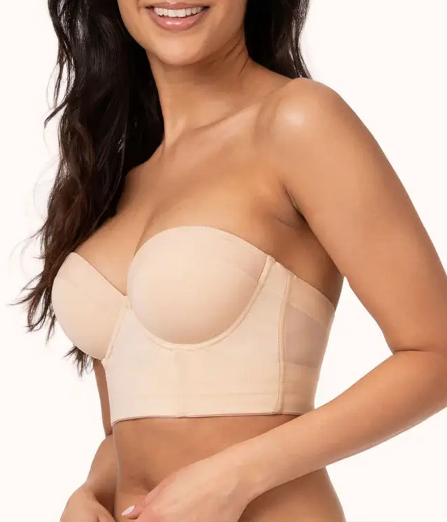 Ideal als Unterwäsche für Blazer & Anzüge – Damen Minimizer BH, Rückenfrei mit Trägern, Bustier für Große Größen, Figurformend