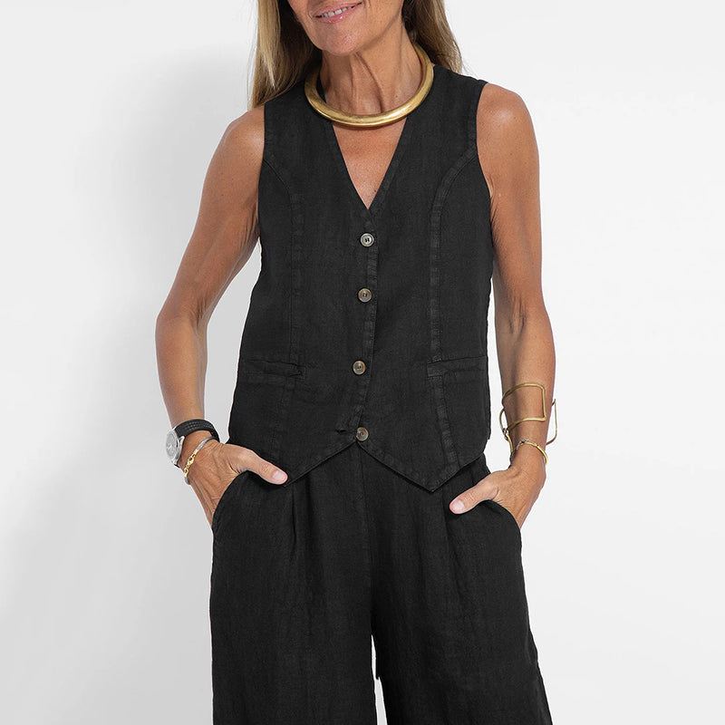 Zweiteiliges Damen-Set aus Leinenweste und weiten Hosen
