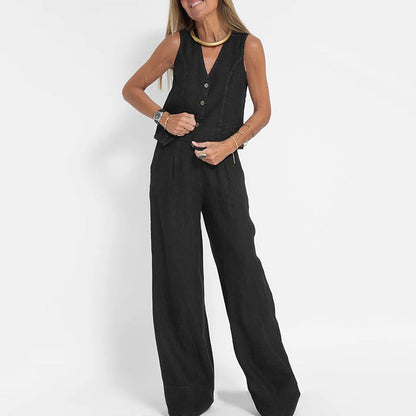 Zweiteiliges Damen-Set aus Leinenweste und weiten Hosen