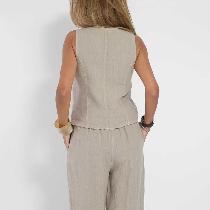 Zweiteiliges Damen-Set aus Leinenweste und weiten Hosen