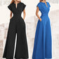 Damen-Jumpsuit mit V-Ausschnitt, kurzen Ärmeln und weitem Bein