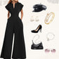 Damen-Jumpsuit mit V-Ausschnitt, kurzen Ärmeln und weitem Bein