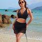 🌞Frühlingserwachen: 50% Rabatt!🏖️ Damen 3-teiliges Bikini-Set mit Hochtailliertem Slip & Schwimrock – Mesh-Details, Kordelzug & Bauchkontrolle
