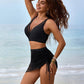 🌞Frühlingserwachen: 50% Rabatt!🏖️ Damen 3-teiliges Bikini-Set mit Hochtailliertem Slip & Schwimrock – Mesh-Details, Kordelzug & Bauchkontrolle
