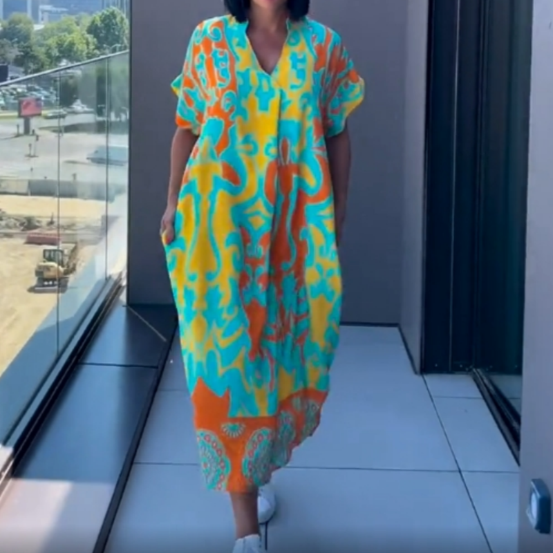 👗 50% RABATT! 🌸 Lässiges Elegantes Bedrucktes V-Ausschnitt Kleid für Damen – Fließender Stoff, Schmeichelhafte Passform & Perfekt für den Frühling ☀️