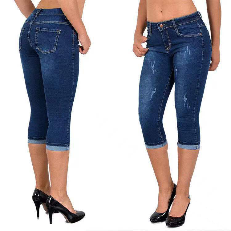 Zerrissene Capri-Jeans mit Rollsaum – lässig, bequem & vielseitig – ideal für Frühling & Sommer
