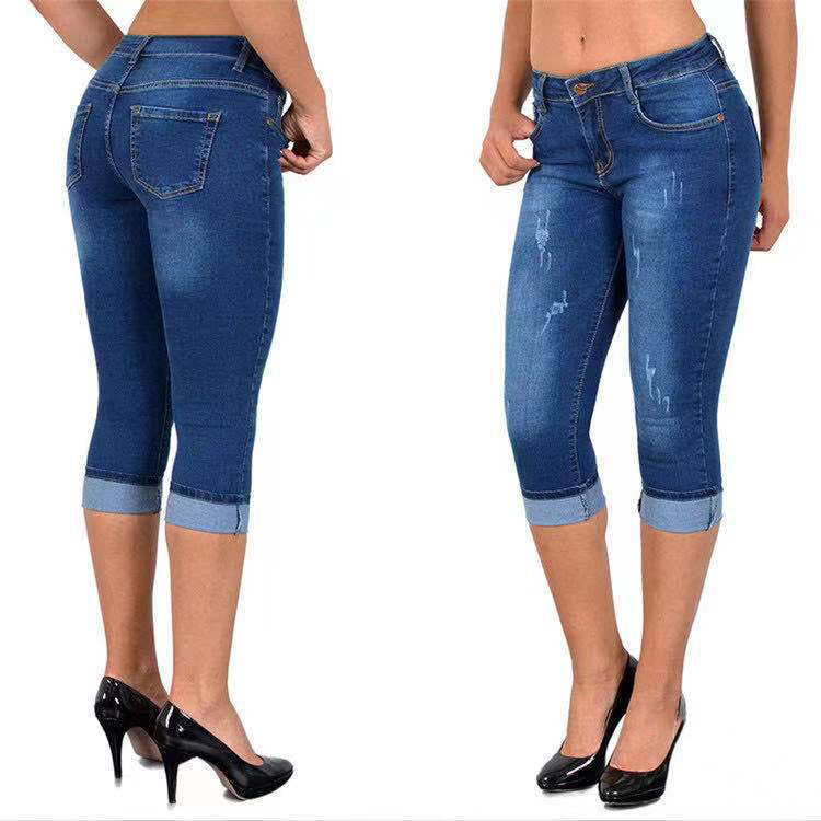 Zerrissene Capri-Jeans mit Rollsaum – lässig, bequem & vielseitig – ideal für Frühling & Sommer