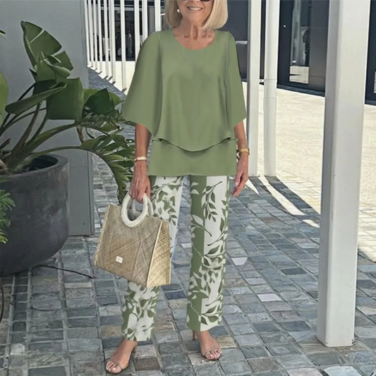 🔥LAST DAY SALE - 49% RABATT💃Damen-Print-Hose mit Rundhals-Top-Set