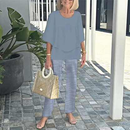 🔥LAST DAY SALE - 49% RABATT💃Damen-Print-Hose mit Rundhals-Top-Set