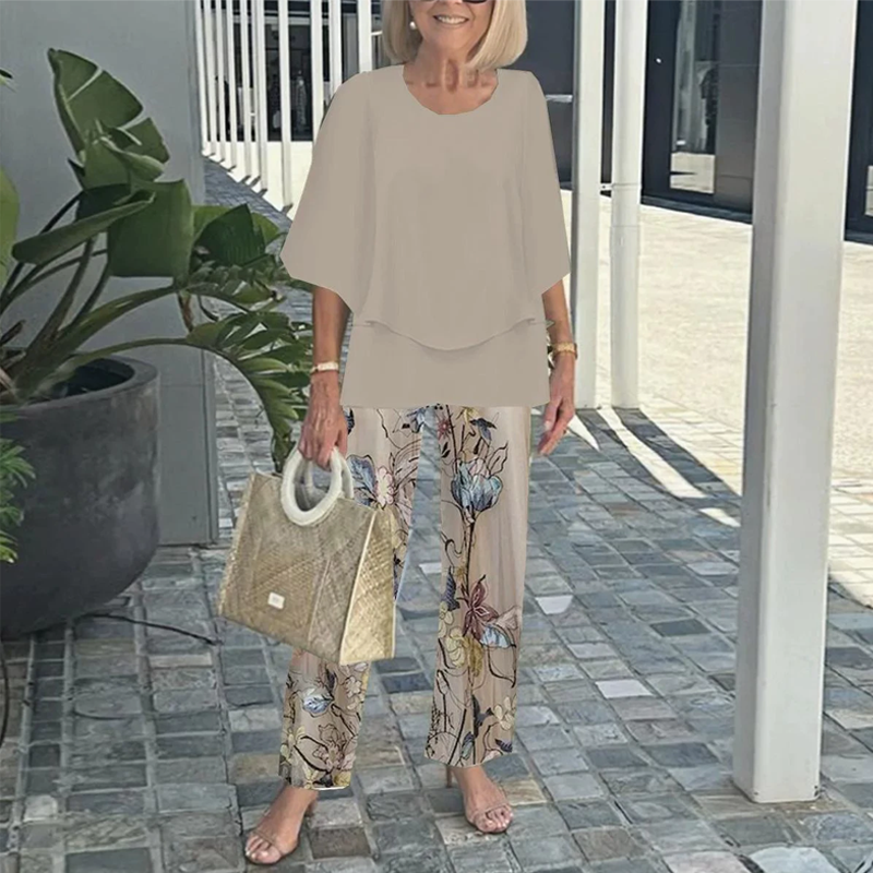 🔥LAST DAY SALE - 49% RABATT💃Damen-Print-Hose mit Rundhals-Top-Set