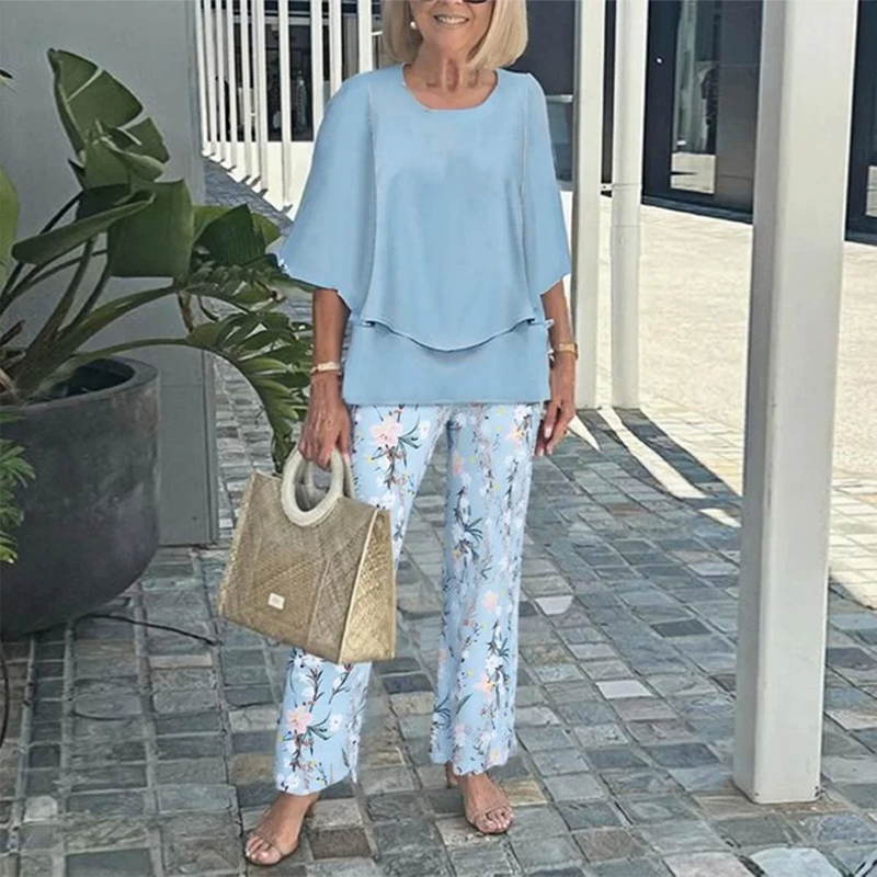 🔥LAST DAY SALE - 49% RABATT💃Damen-Print-Hose mit Rundhals-Top-Set
