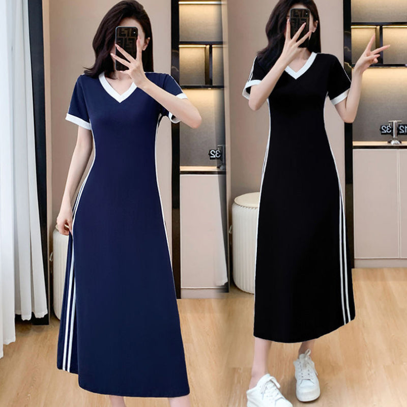 Lässiges & einfaches Frauenkleid mit V-Ausschnitt