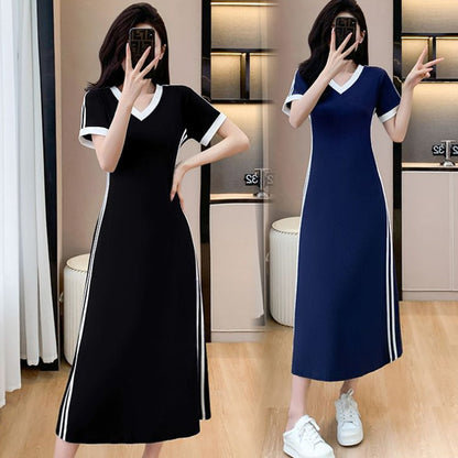 Lässiges & einfaches Frauenkleid mit V-Ausschnitt